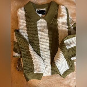 NWT. ASOS stripe men's shirt szM long sleeve white khaki knit jumper polo shirt